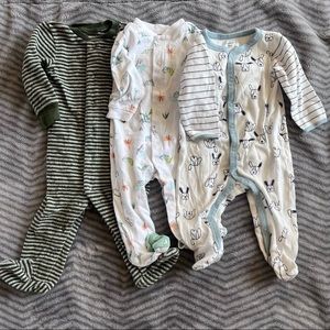 Set of 3 Carters Footed Pajamas Button Snaps 9 months